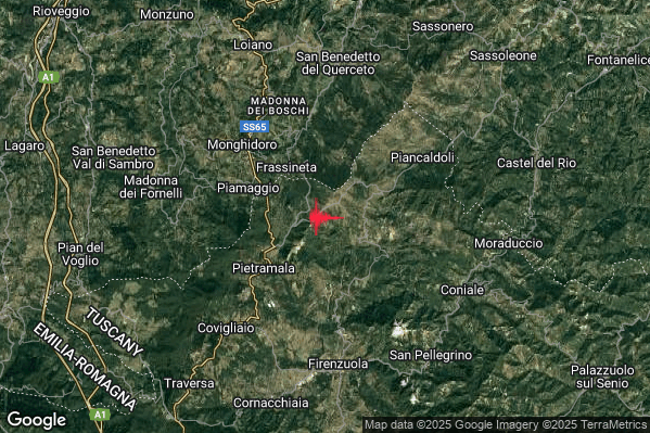 Lieve Terremoto M2.0 epicentro 6 km SE Monghidoro (BO) alle 06:37:33 (05:37:33 UTC)