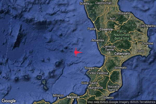 Debole Terremoto M2.3 epicentro Tirreno Meridionale (MARE) alle 14:11:43 (13:11:43 UTC)