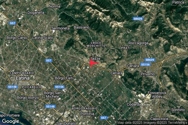 Leggero Terremoto M2.8 epicentro 1 km S Sezze (LT) alle 06:28:30 (05:28:30 UTC)