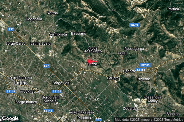 Debole Terremoto M2.5 epicentro 1 km N Sezze (LT) alle 06:35:34 (05:35:34 UTC)