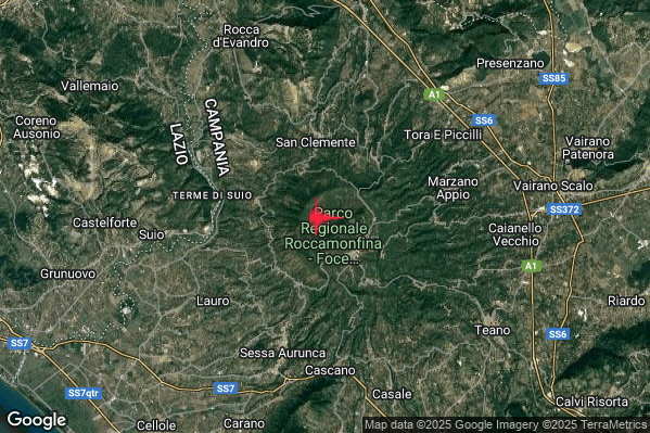 Debole Terremoto M2.4 epicentro 2 km NW Roccamonfina (CE) alle 07:04:50 (06:04:50 UTC)