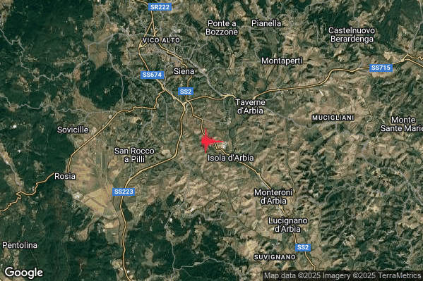 Lieve Terremoto M2.0 epicentro 6 km SE Siena (SI) alle 04:20:41 (03:20:41 UTC)