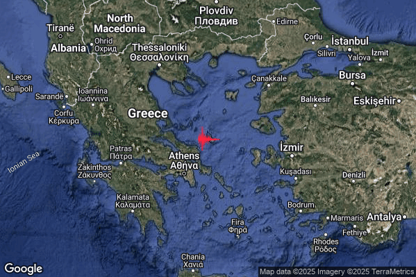 Forte Terremoto M4.9 epicentro Greece [Sea] alle 09:01:03 (08:01:03 UTC)