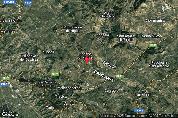 Lieve Terremoto M2.2 epicentro 1 km SE Anzano di Puglia (FG) alle 22:10:25 (21:10:25 UTC)