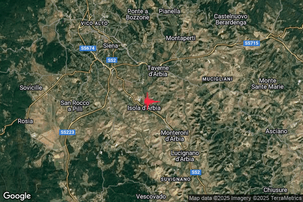 Leggero Terremoto M3.0 epicentro 4 km NW Monteroni d'Arbia (SI) alle 12:28:37 (11:28:37 UTC)