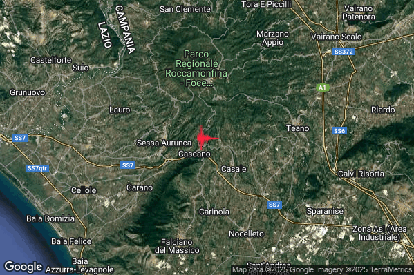 Lieve Terremoto M2.1 epicentro 4 km E Sessa Aurunca (CE) alle 13:55:42 (12:55:42 UTC)