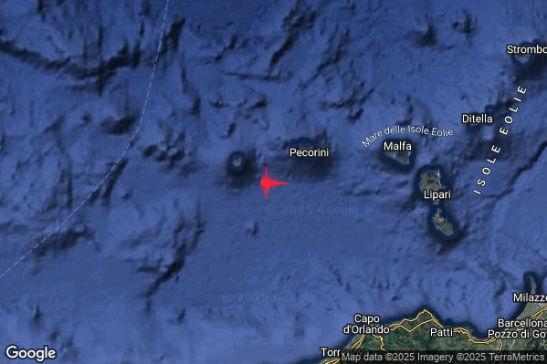 Forte Terremoto M4.8 epicentro Isole Eolie (Messina) alle 16:19:12 (15:19:12 UTC)