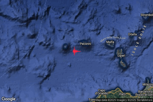 Moderato Terremoto M3.4 epicentro Isole Eolie (Messina) alle 17:26:19 (16:26:19 UTC)