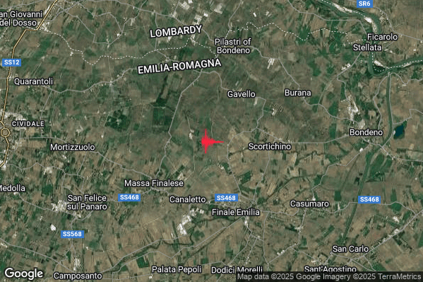 Lieve Terremoto M2.1 epicentro 6 km NW Finale Emilia (MO) alle 06:25:45 (05:25:45 UTC)