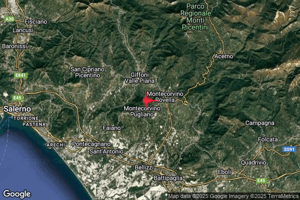 Lieve Terremoto M2.2 epicentro 2 km W Montecorvino Rovella (SA) alle 20:10:38 (19:10:38 UTC)