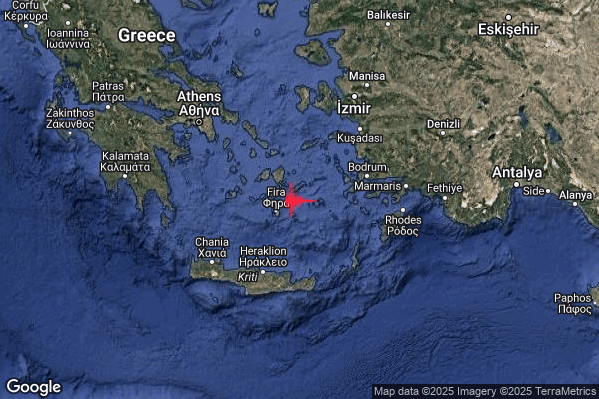 Intenso Terremoto M4.6 epicentro Dodecanese Islands Greece [Sea: Greece] alle 14:14:35 (13:14:35 UTC)
