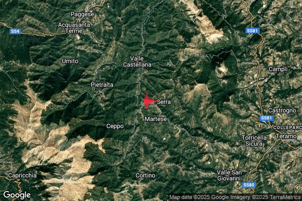 Lieve Terremoto M2.0 epicentro 2 km NW Rocca Santa Maria (TE) alle 13:52:56 (12:52:56 UTC)