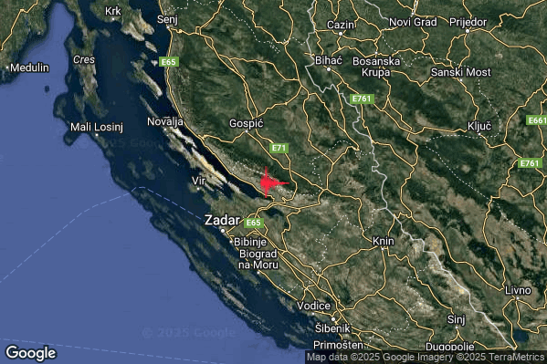 Severo Terremoto M5.2 epicentro Costa Croata Settentrionale (CROAZIA) alle 18:43:01 (17:43:01 UTC)