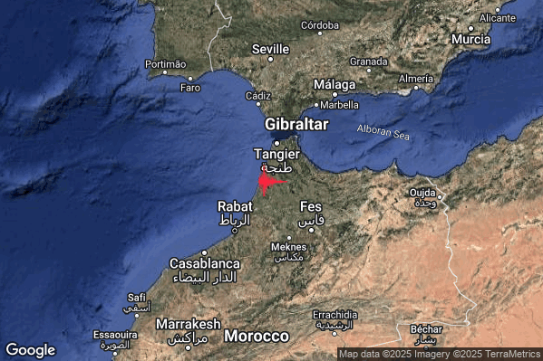 Forte Terremoto M4.9 epicentro Morocco [Land] alle 23:48:43 (22:48:43 UTC)