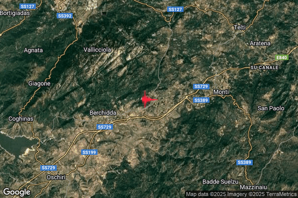 Lieve Terremoto M2.0 epicentro 5 km E Berchidda (OT) alle 12:54:35 (11:54:35 UTC)
