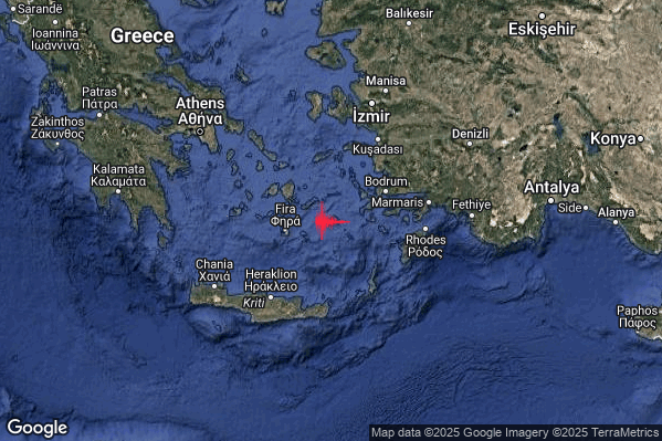 Intenso Terremoto M4.6 epicentro Dodecanese Islands Greece [Sea: Greece] alle 21:18:56 (20:18:56 UTC)