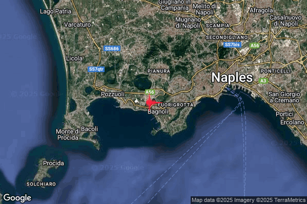 Lieve Terremoto M2.1 epicentro Campi Flegrei alle 03:53:09 (02:53:09 UTC)