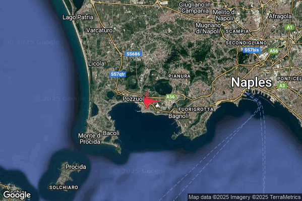 Debole Terremoto M2.7 epicentro Campi Flegrei alle 17:30:41 (16:30:41 UTC)