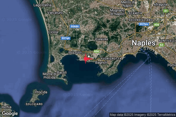 Leggero Terremoto M2.8 epicentro Campi Flegrei alle 08:14:11 (07:14:11 UTC)