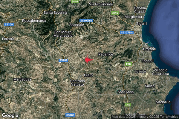 Debole Terremoto M2.3 epicentro 3 km N Cutro (KR) alle 15:21:53 (14:21:53 UTC)