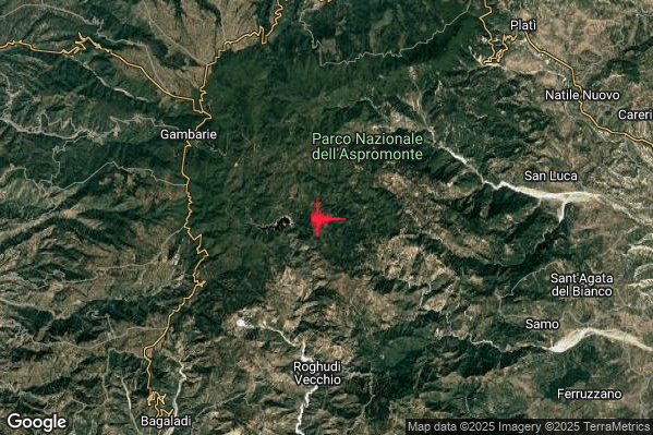 Moderato Terremoto M3.3 epicentro 9 km N Roccaforte del Greco (RC) alle 02:06:16 (01:06:16 UTC)