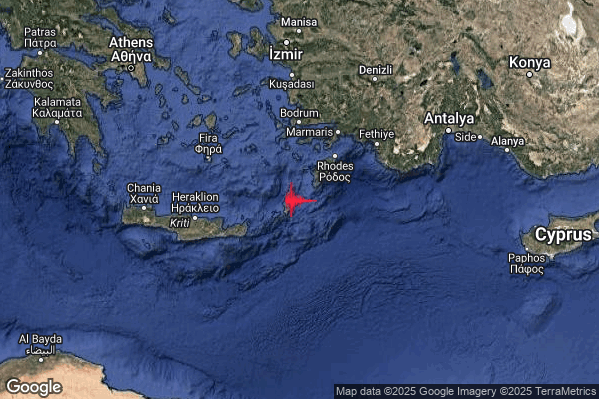 Intenso Terremoto M4.6 epicentro Dodecanese Islands Greece [Sea: Greece] alle 22:46:03 (21:46:03 UTC)