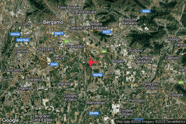 Lieve Terremoto M2.2 epicentro 1 km NW Cavernago (BG) alle 01:36:46 (00:36:46 UTC)