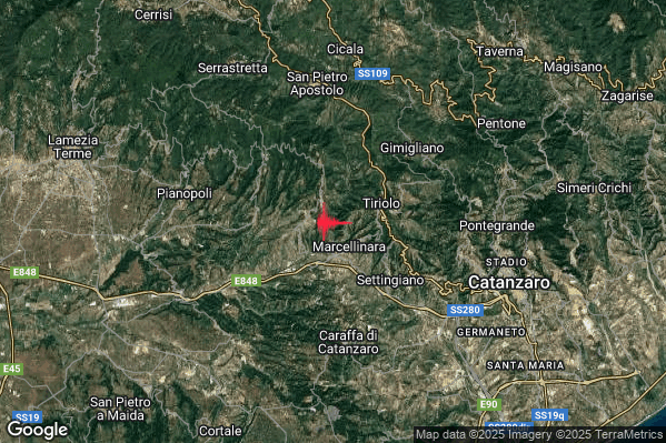 Lieve Terremoto M2.1 epicentro 1 km SE Miglierina (CZ) alle 15:32:43 (14:32:43 UTC)