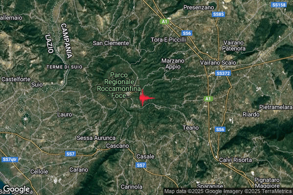 Lieve Terremoto M2.0 epicentro 2 km E Roccamonfina (CE) alle 23:44:06 (22:44:06 UTC)
