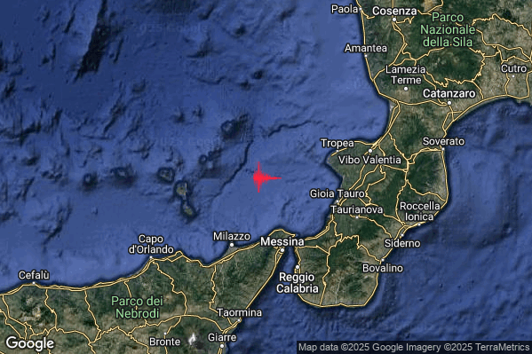 Intenso Terremoto M4.3 epicentro Tirreno Meridionale (MARE) alle 19:11:21 (18:11:21 UTC)