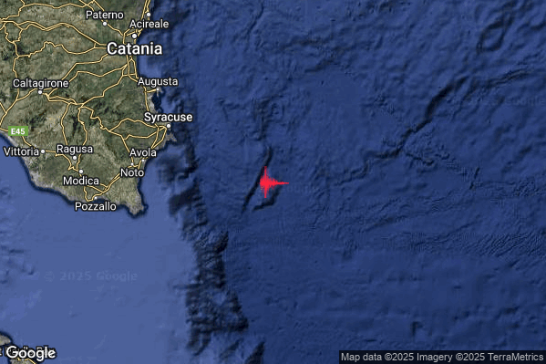 Debole Terremoto M2.6 epicentro Mar Ionio Meridionale (MARE) alle 22:00:51 (21:00:51 UTC)