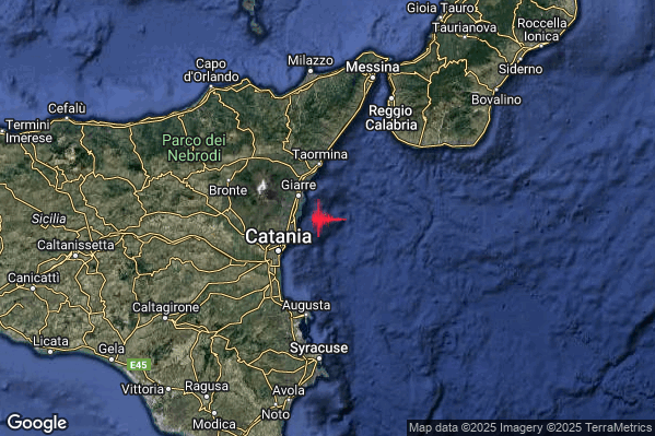 Debole Terremoto M2.3 epicentro Costa Catanese (Catania) alle 10:57:22 (09:57:22 UTC)