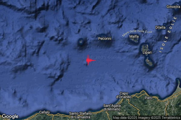 Leggero Terremoto M3.0 epicentro Isole Eolie (Messina) alle 12:20:18 (11:20:18 UTC)