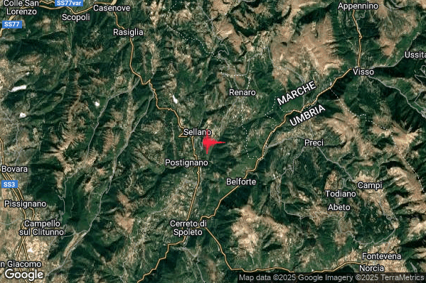 Debole Terremoto M2.3 epicentro 1 km SE Sellano (PG) alle 17:10:40 (16:10:40 UTC)