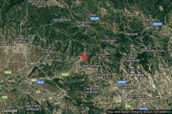 Lieve Terremoto M2.2 epicentro 1 km S Miglierina (CZ) alle 01:59:09 (00:59:09 UTC)