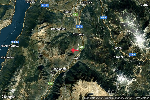 Terremoto 07:49:14 M2.3 epicentro “2 km N Ala (TN)” Terremoto 07:49:14 M2.3 epicentro “2 km N Ala (TN)”