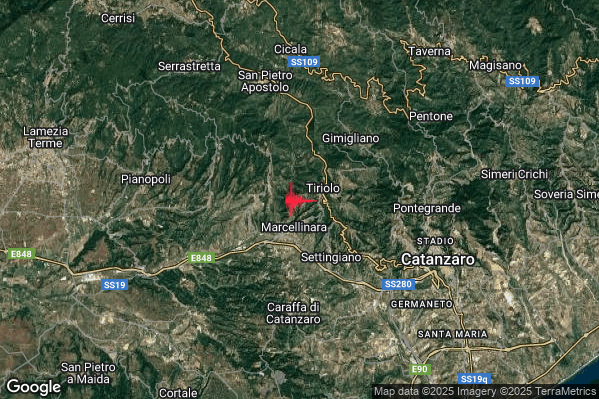 Terremoto 12:02:14 M2.3 epicentro “1 km N Marcellinara (CZ)” Terremoto 12:02:14 M2.3 epicentro “1 km N Marcellinara (CZ)”