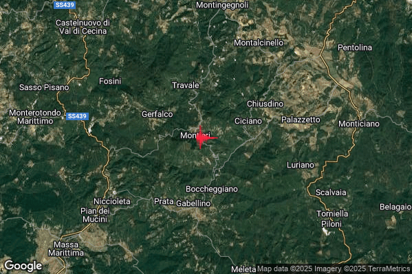 Terremoto 13:35:02 M2.1 epicentro “1 km E Montieri (GR)” Terremoto 13:35:02 M2.1 epicentro “1 km E Montieri (GR)”