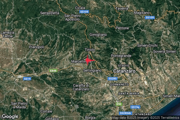 Terremoto 02:22:40 M2.5 epicentro “1 km E Marcellinara (CZ)” Terremoto 02:22:40 M2.5 epicentro “1 km E Marcellinara (CZ)”