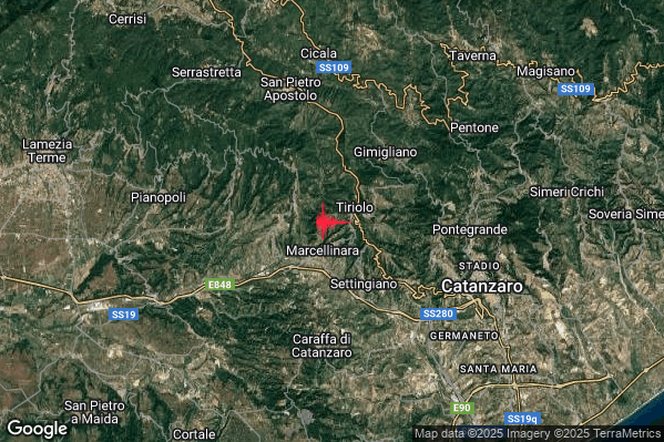 Terremoto 00:13:21 M2.0 epicentro “1 km N Marcellinara (CZ)” Terremoto 00:13:21 M2.0 epicentro “1 km N Marcellinara (CZ)”