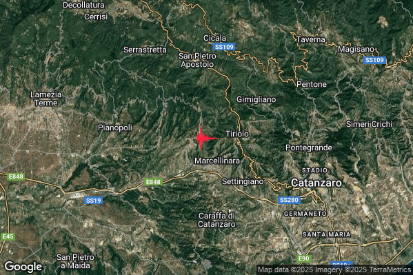 Terremoto 00:37:17 M2.3 epicentro “1 km SE Miglierina (CZ)” Terremoto 00:37:17 M2.3 epicentro “1 km SE Miglierina (CZ)”