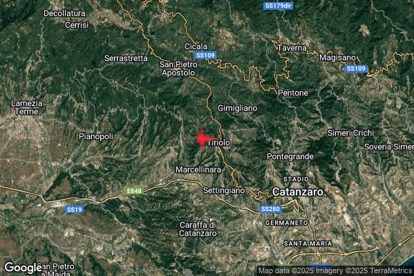 Terremoto 03:23:31 M2.3 epicentro “1 km W Tiriolo (CZ)” Terremoto 03:23:31 M2.3 epicentro “1 km W Tiriolo (CZ)”