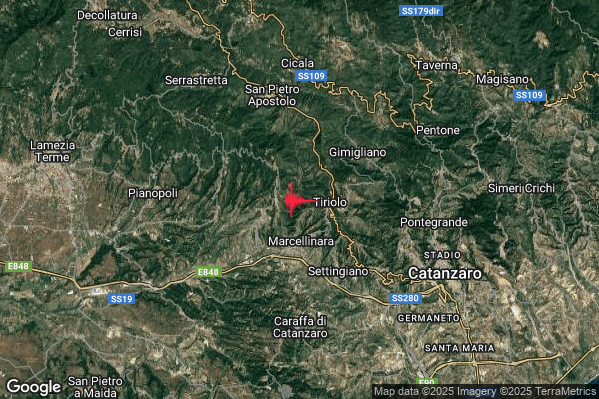 Terremoto 23:54:19 M2.1 epicentro “1 km E Miglierina (CZ)” Terremoto 23:54:19 M2.1 epicentro “1 km E Miglierina (CZ)”