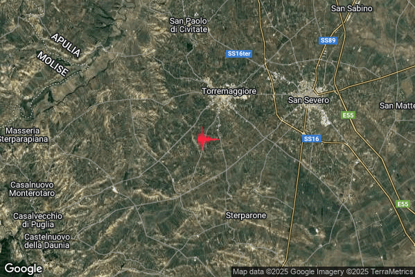 Terremoto 02:14:42 M2.2 epicentro “4 km S Torremaggiore (FG)” Terremoto 02:14:42 M2.2 epicentro “4 km S Torremaggiore (FG)”