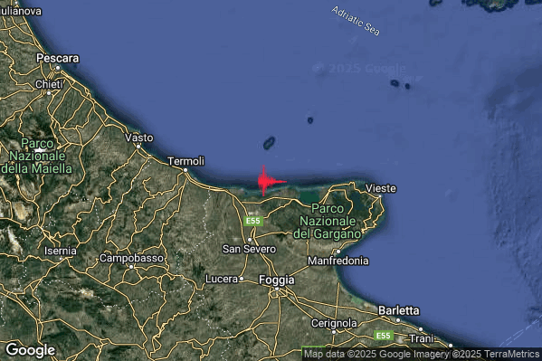 Terremoto 23:41:34 M3.0 epicentro “Costa Garganica (Foggia)” Terremoto 23:41:34 M3.0 epicentro “Costa Garganica (Foggia)”