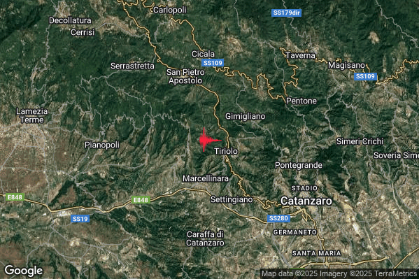 Terremoto 03:41:25 M2.2 epicentro “2 km NW Tiriolo (CZ)” Terremoto 03:41:25 M2.2 epicentro “2 km NW Tiriolo (CZ)”