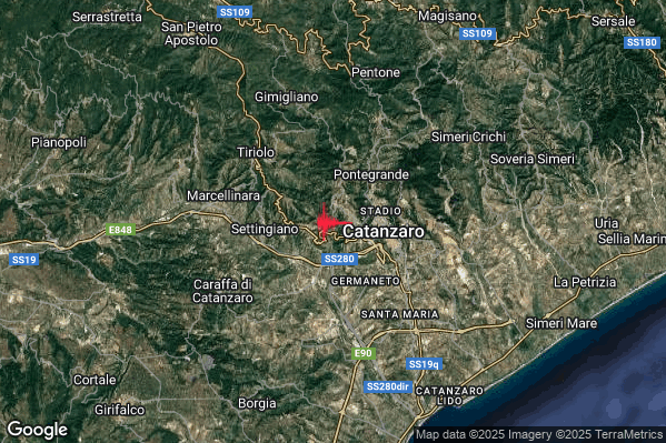 Terremoto 10:36:59 M2.2 epicentro “3 km W Catanzaro (CZ)” Terremoto 10:36:59 M2.2 epicentro “3 km W Catanzaro (CZ)”