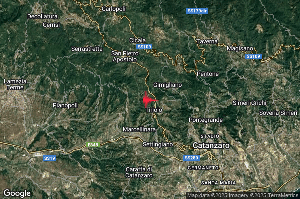 Terremoto 12:11:57 M3.0 epicentro “1 km NW Tiriolo (CZ)” Terremoto 12:11:57 M3.0 epicentro “1 km NW Tiriolo (CZ)”