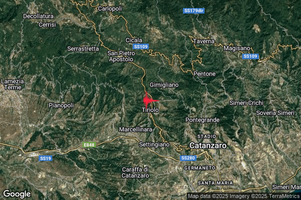 Terremoto 12:29:14 M2.8 epicentro “1 km N Tiriolo (CZ)” Terremoto 12:29:14 M2.8 epicentro “1 km N Tiriolo (CZ)”