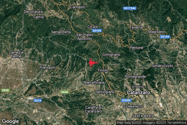 Terremoto 13:10:49 M2.8 epicentro “2 km NE Miglierina (CZ)” Terremoto 13:10:49 M2.8 epicentro “2 km NE Miglierina (CZ)”
